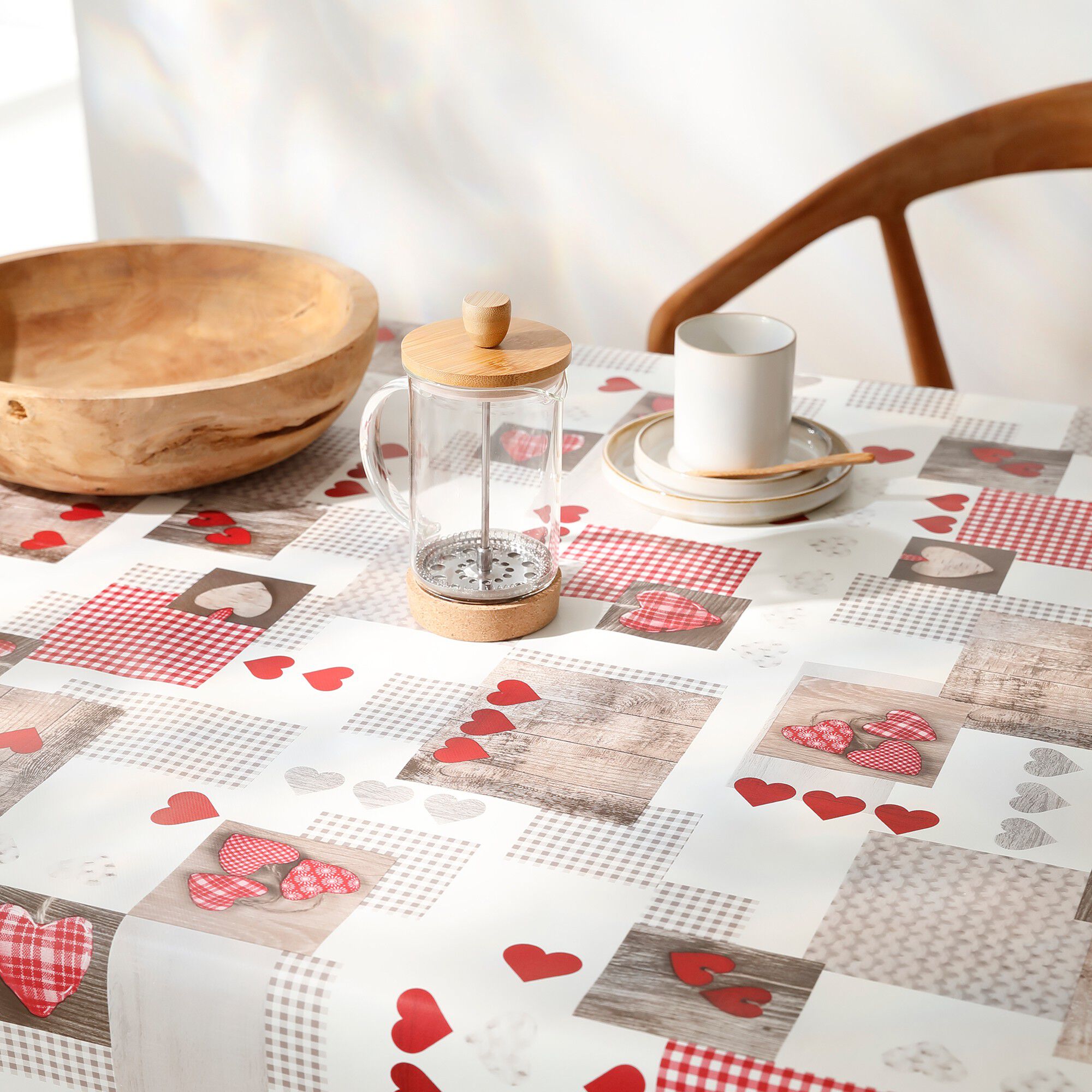 Nappe toile cirée motifs coeurs Berneix