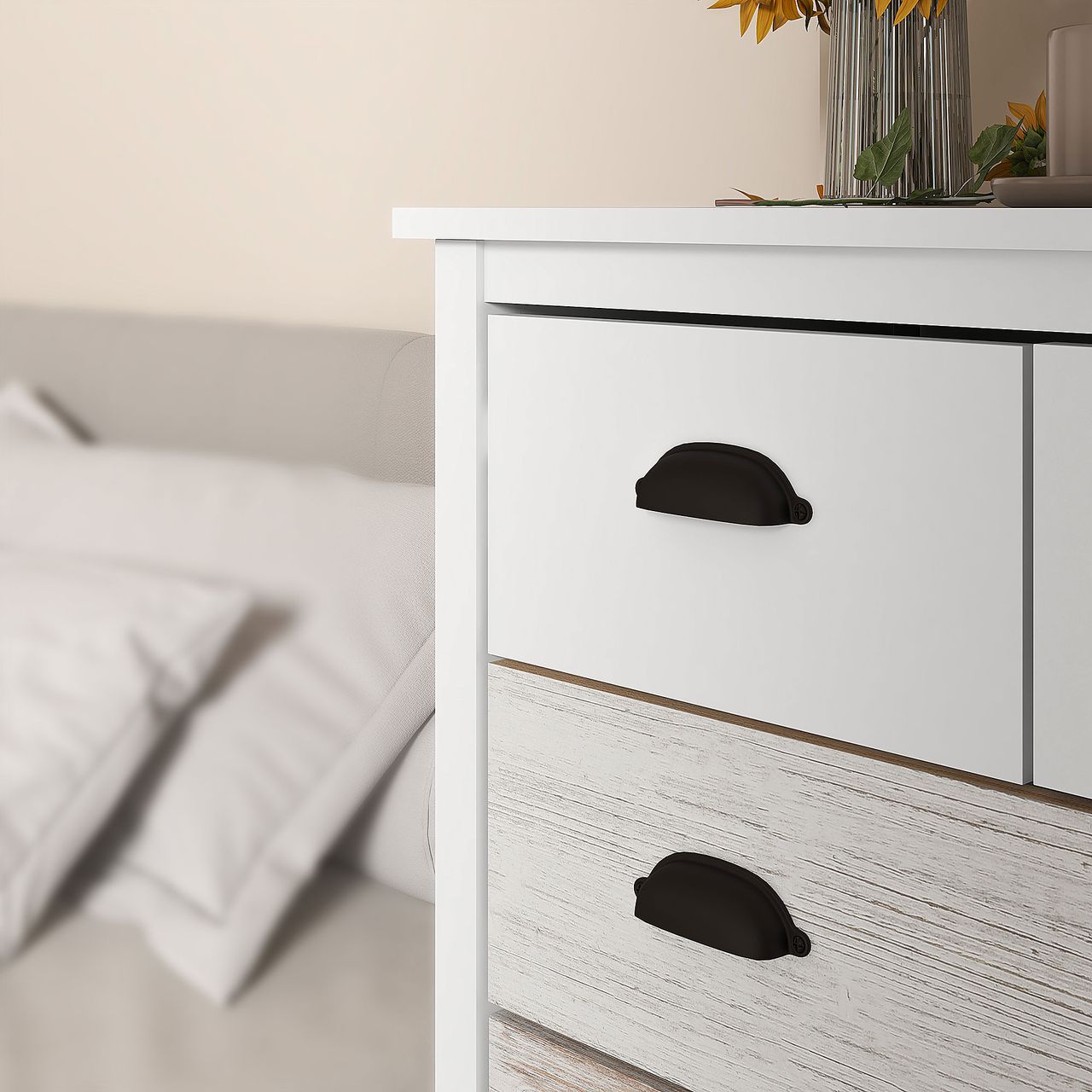 HOMCOM Kommode Aufbewahrungsschrank mit 5 Schubladen, Schubladenschrank mit Griff