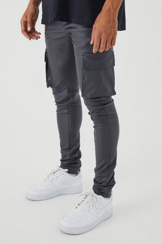 Beschichtete Skinny Twill Cargo-Hose