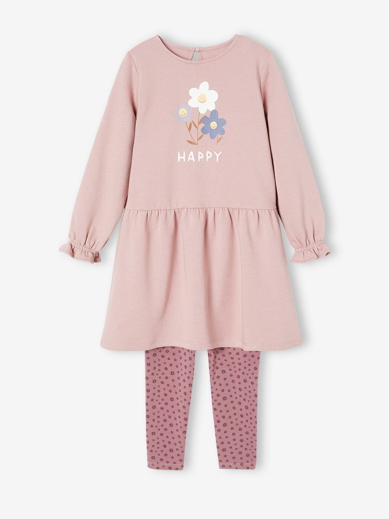 Ensemble robe en molleton et legging fille encre