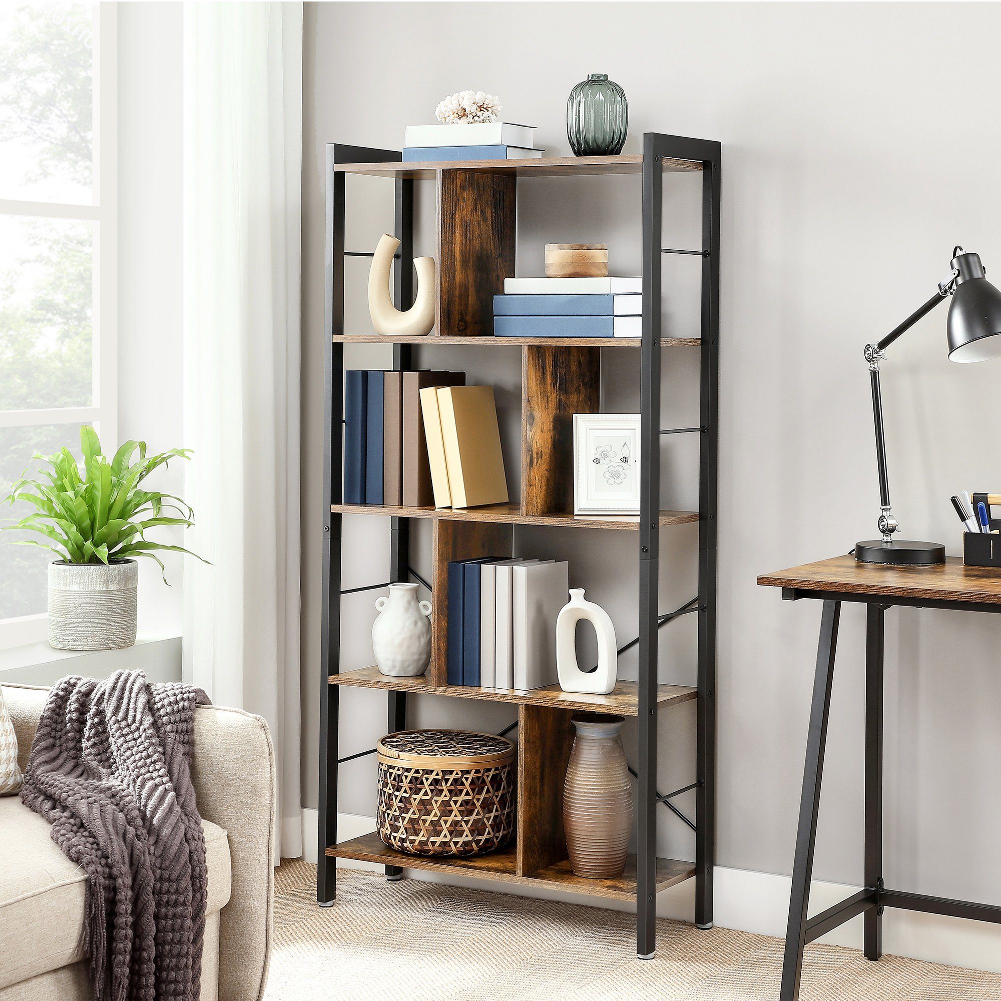 VASAGLE Bücherregal Standregal, Metallgestell, Arbeitszimmer