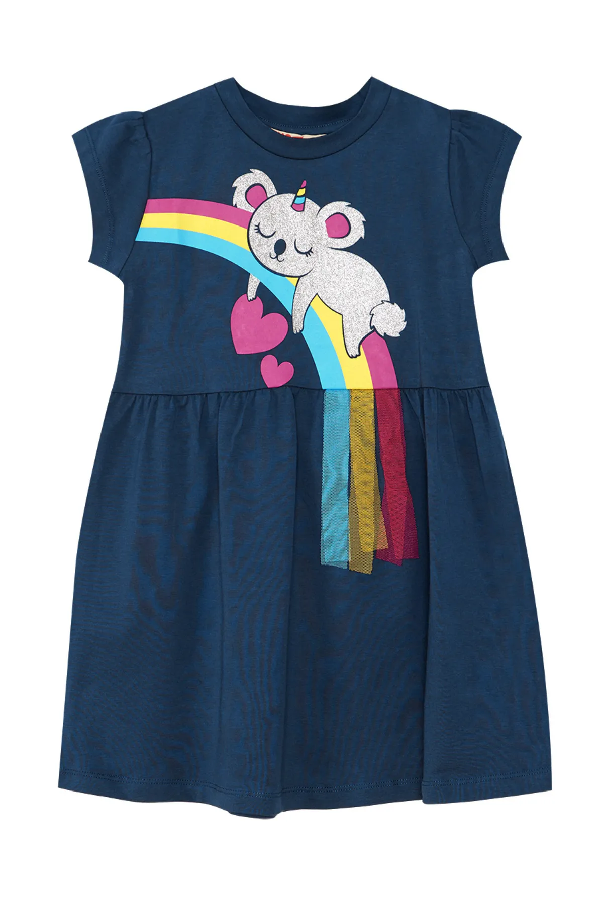 Denokids  Marineblaues Mädchenkleid aus gekämmter Baumwolle von Koala Cotton