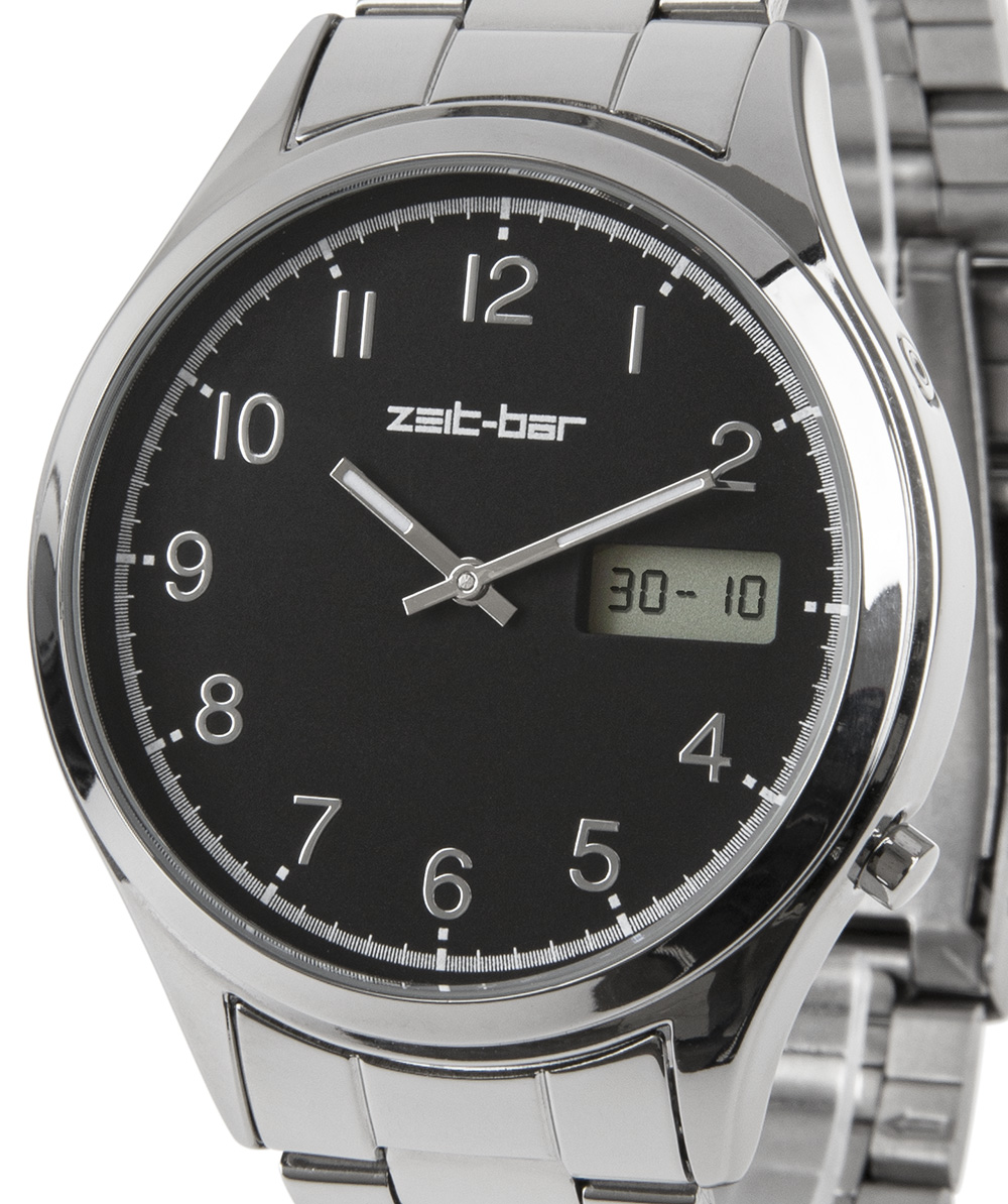 Zeit-Bar Funk-Armbanduhr mit Datums- und Wochentagsanzeige, Leuchtzeiger