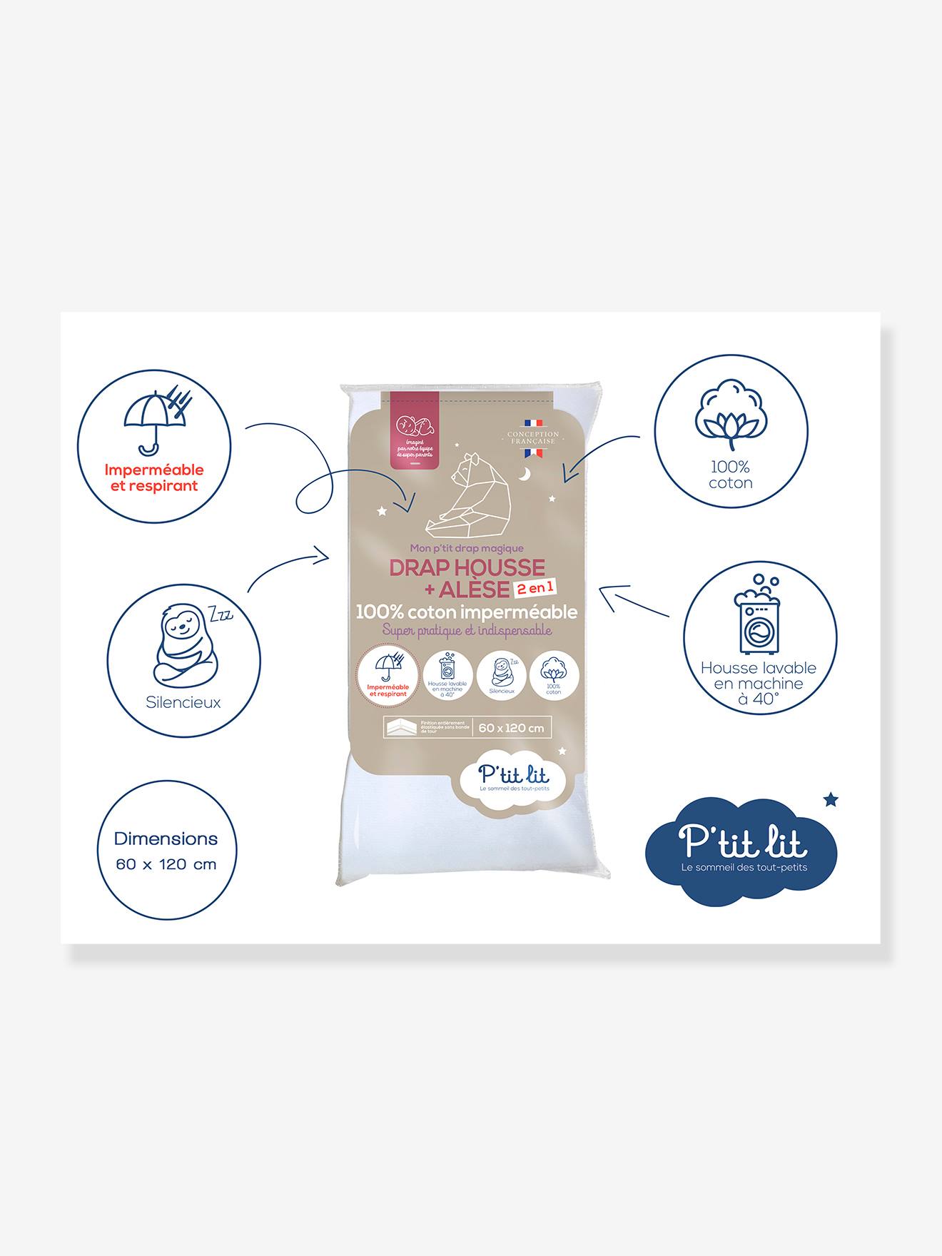 P'tit lit Baby 2-in-1 Spannbettlaken & Matratzenschoner P'TIT LIT - weiß