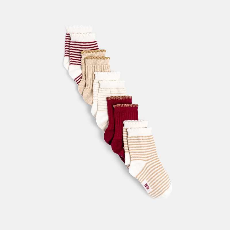 Chaussettes rayées brillantes bords festonnés (lot de 5) roses bébé fille