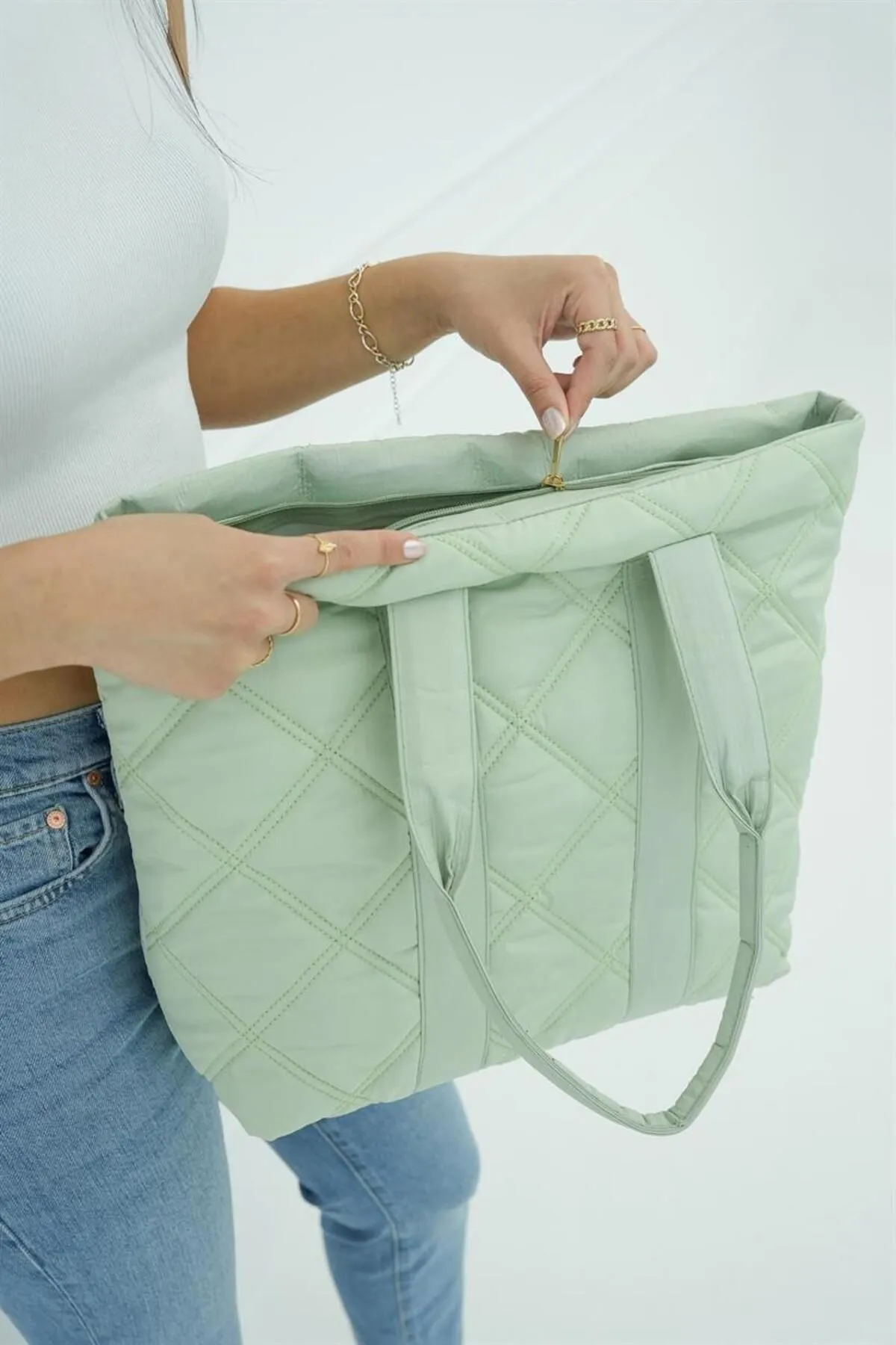 Madamra  Grüne Pufftasche für Damen mit Steppmuster