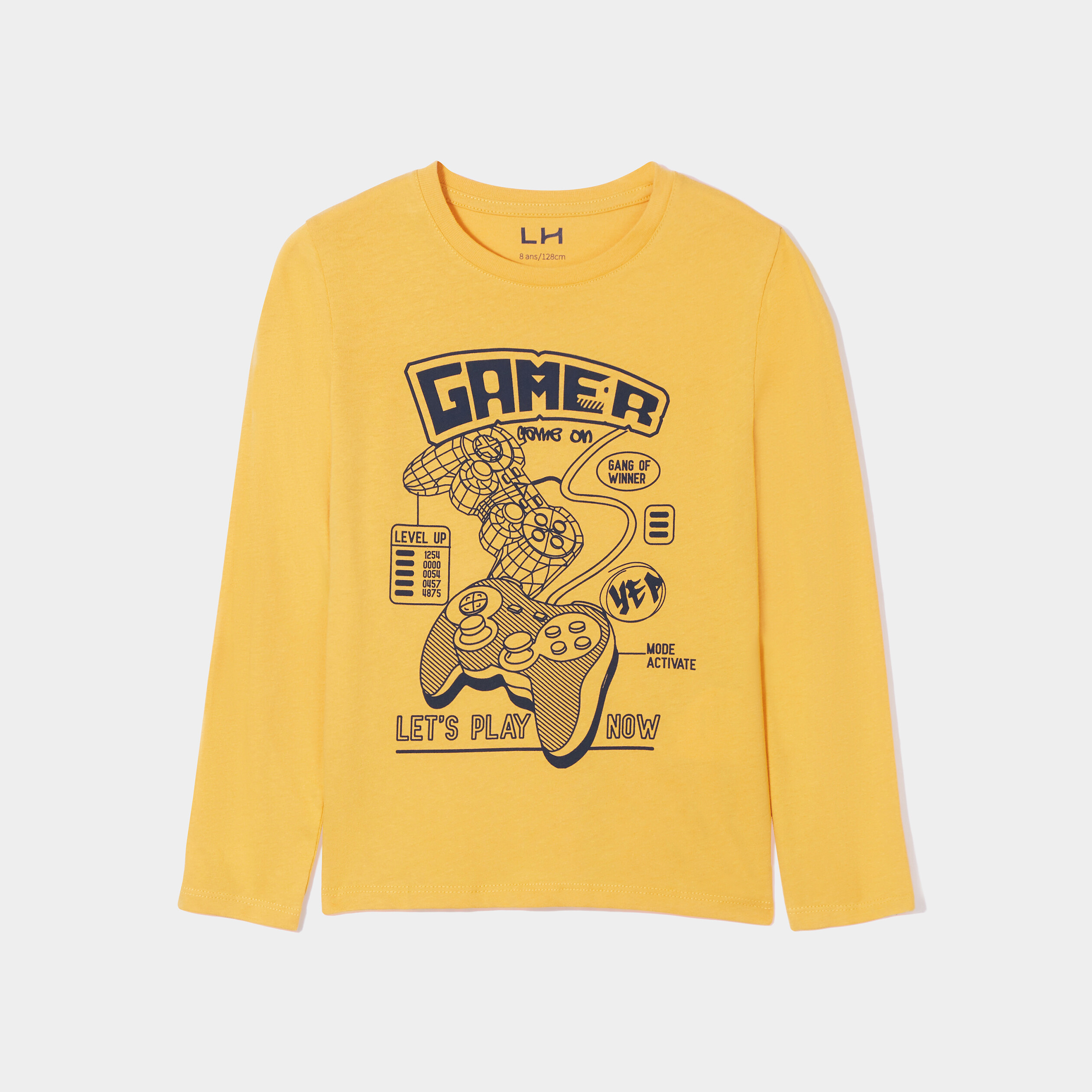 T-shirt col rond manches longues coton jaune garçon | La Halle