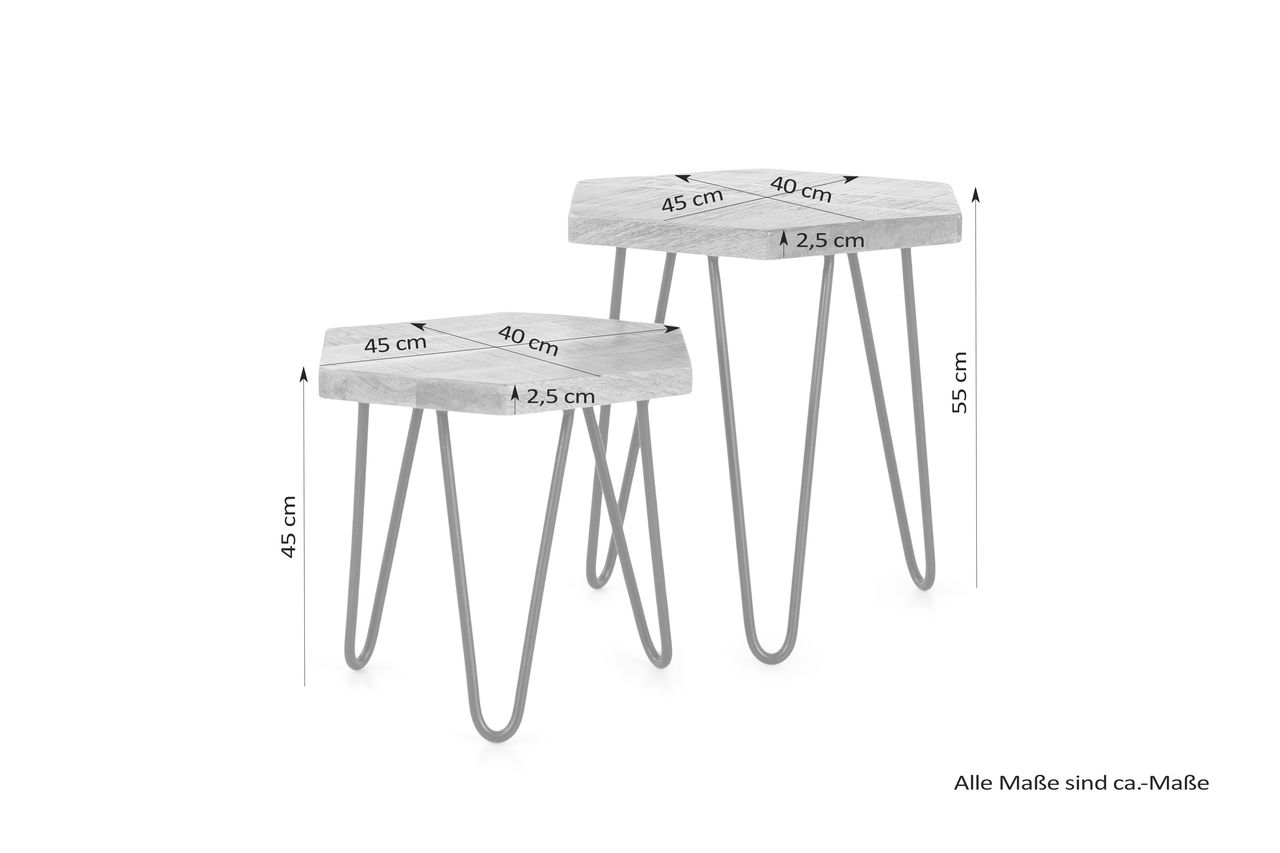 byLiving ELEA Zweisatztisch, Breite 45 cm, Metall schwarz pulverbeschichtet, Mangoholz natur