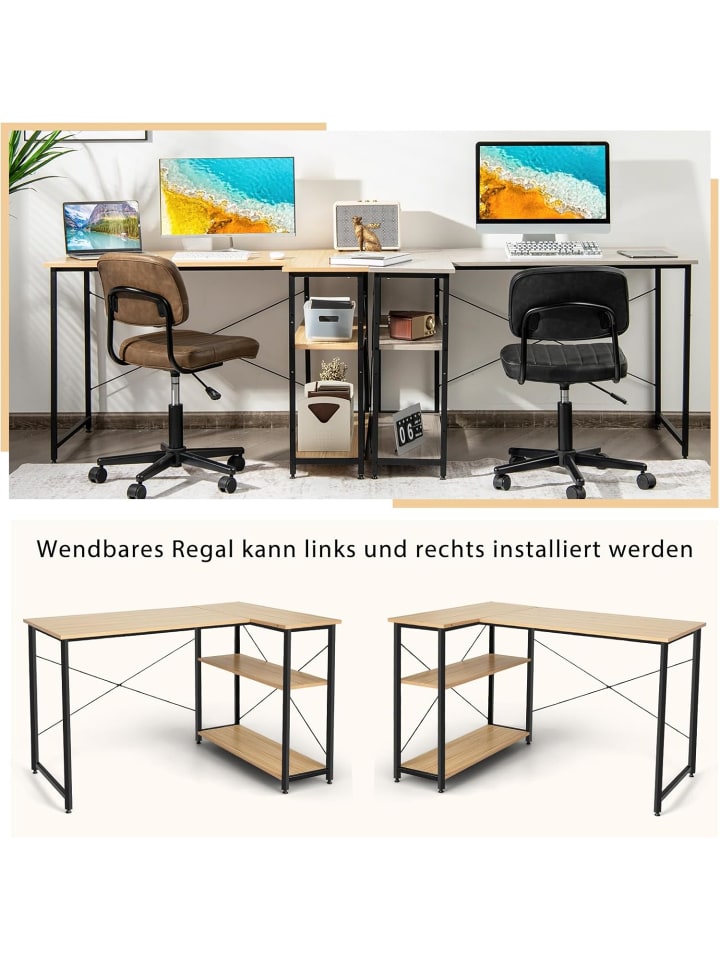 COSTWAY Schreibtisch L-Form in Beige günstig kaufen onesize