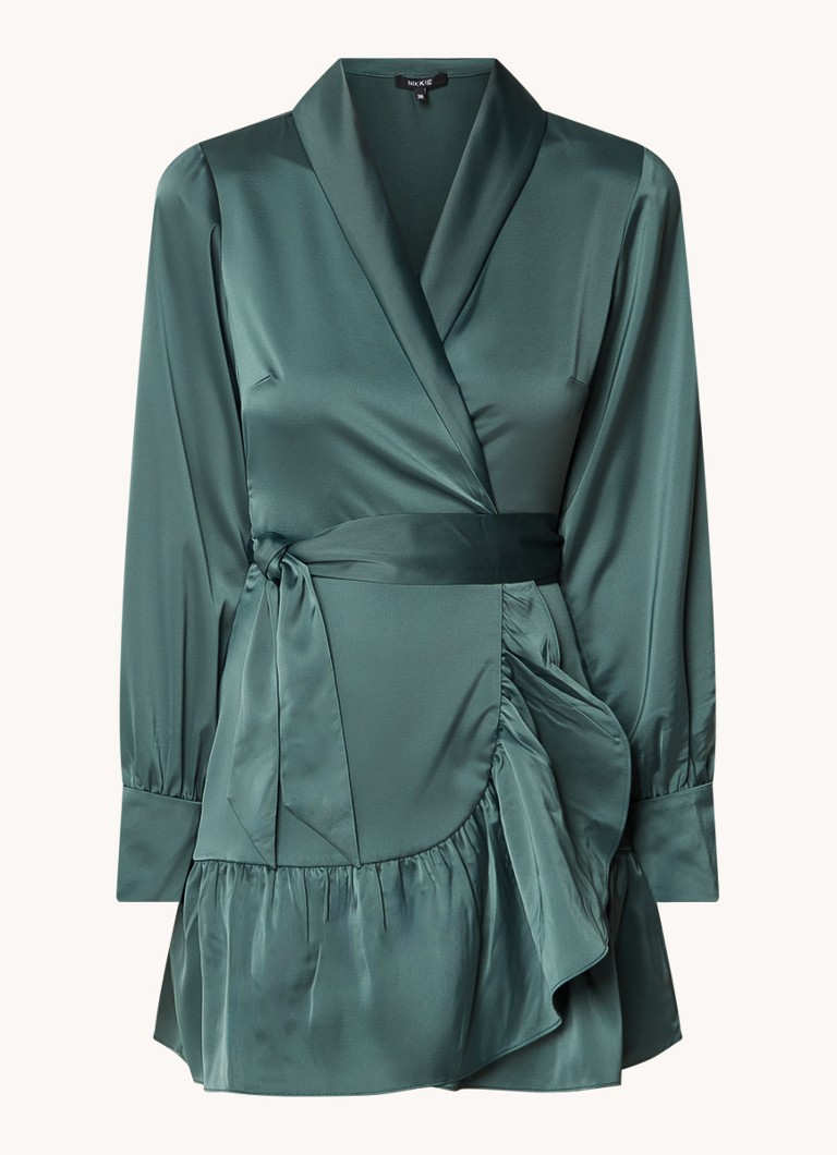 NIKKIE Vivien satin mini wrap dress with ruffle