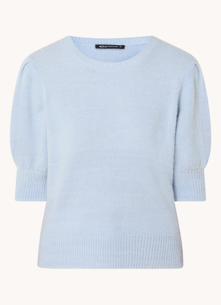 Expresso Fine knitted top in alpaca wool blend with puff sleeves