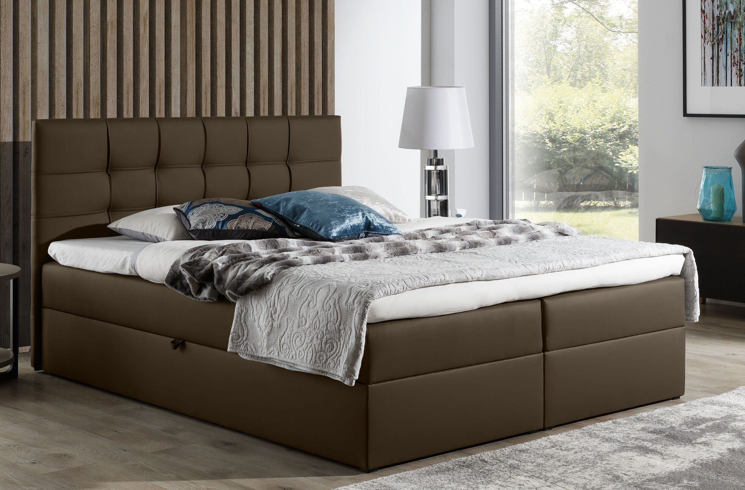Stylefy Boxspringbett Stefan (Schlafzimmerbett, Bett), 120/140/160/180 x 200 cm, mit Topper, Kopfteil gepolstert, Bettkasten, made in Europa, Modern Design