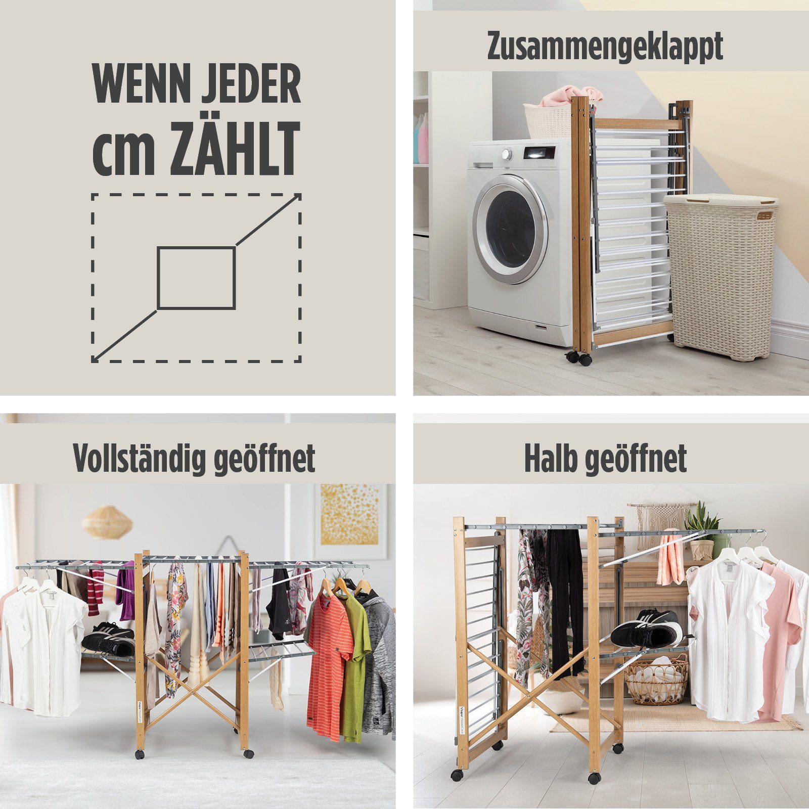 Vitapur Wäscheständer Wäscheständer Standtrockner im Holzoptik Mobile mit Rollen