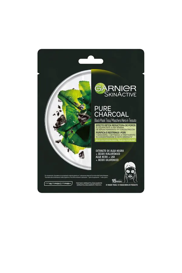 Garnier  Schwarze Maske aus reiner Kohle, Stoff, Detox-Effekt, 28 g