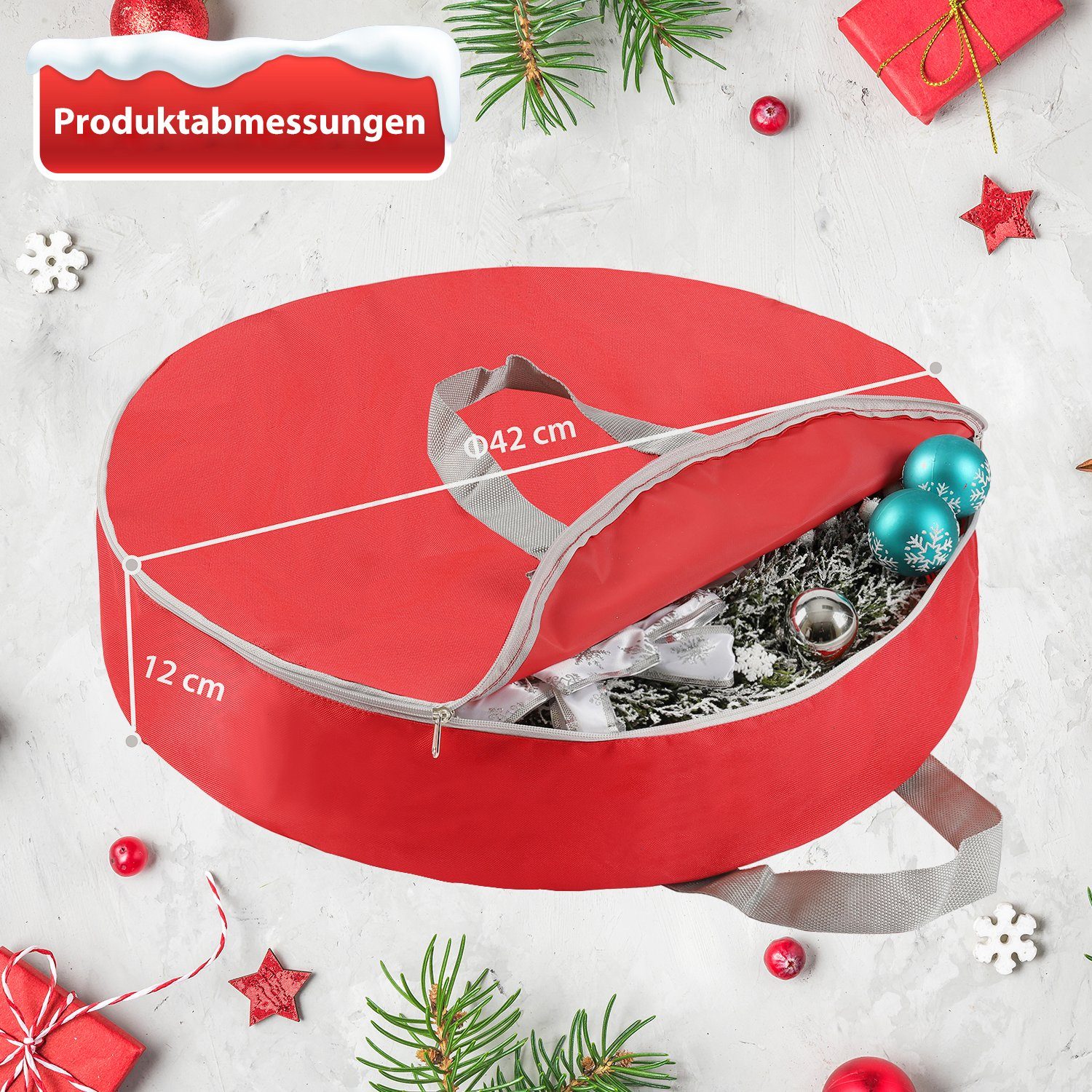 Salcar Aufbewahrungstasche Weihnachtskranz Aufbewahrungstasche 52 cm, Girlande, Weihnachtsschmuck, mit Griffen und Doppelreißverschluss