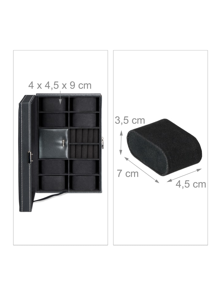 relaxdays Uhrenbox in Schwarz - (B)30 x (H)8 x (T)20,5 cm günstig kaufen onesize
