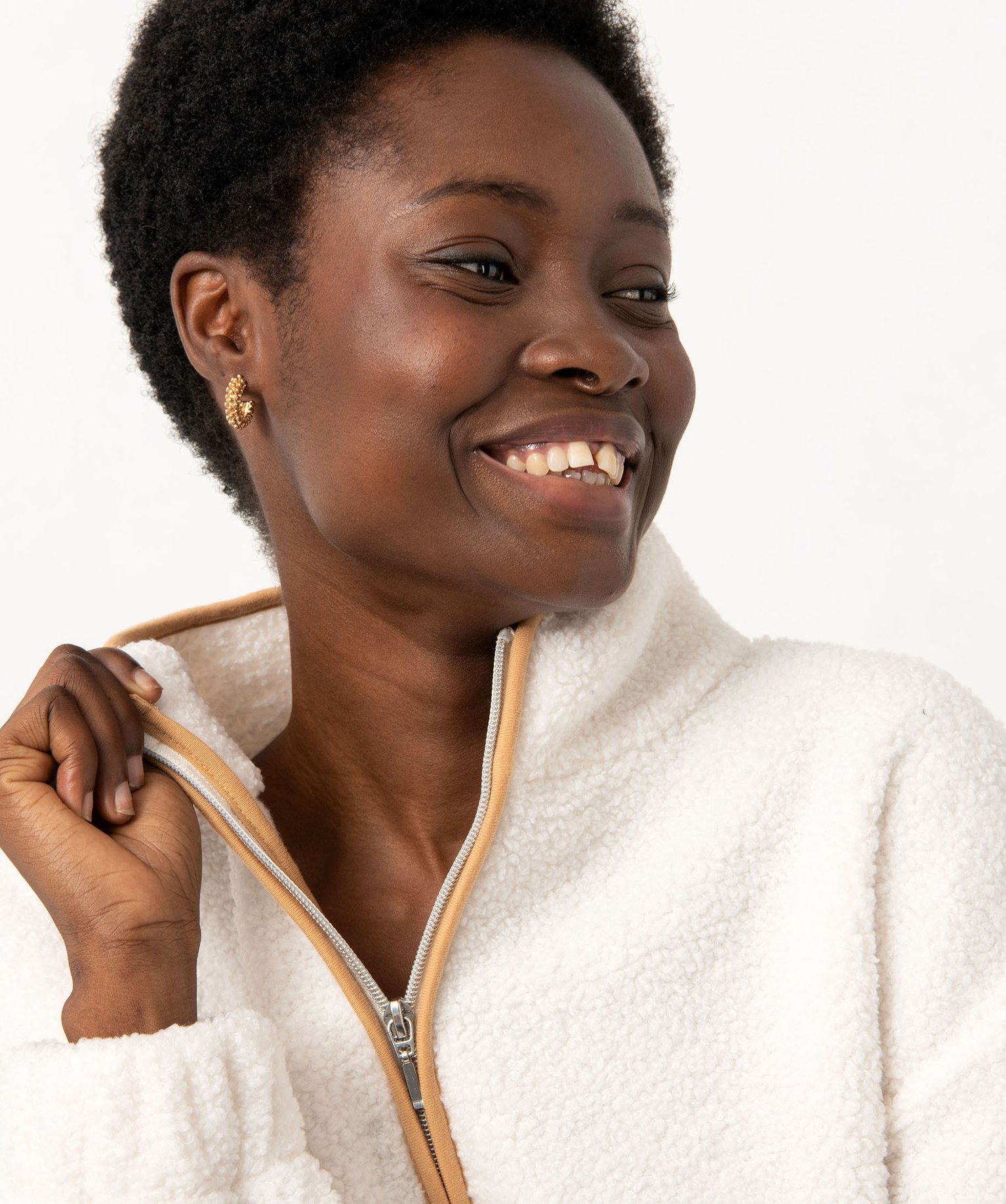 Sweat en maille bouclette avec col zippé femme ecru | GEMO