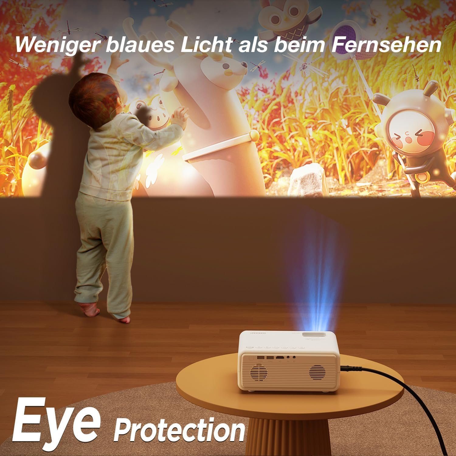 iZEEKER Beamer Bluetooth mit Stativ, Video Portabler Projektor (12000 lm, 10.000:1, 1920 * 1080P px, für Handy Phone Heimkino Projektor Kompatibel mit iOS AndroidPCTVStick)