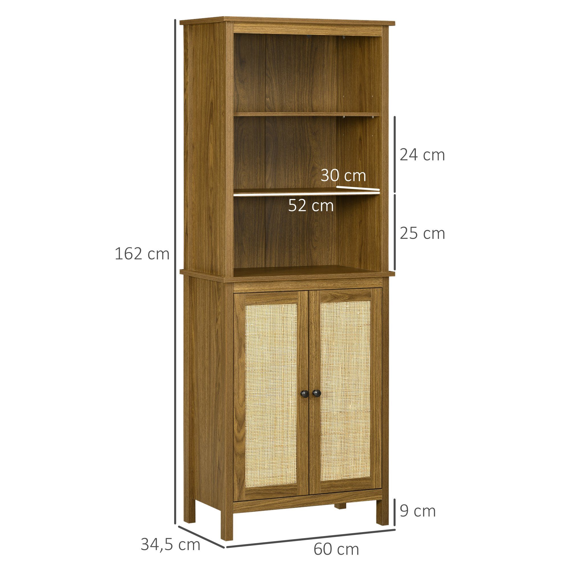 HOMCOM Bücherregal Standregal, in Wiener-Geflecht-Optik 1-tlg., BxLxH: 34.5x60x162 cm