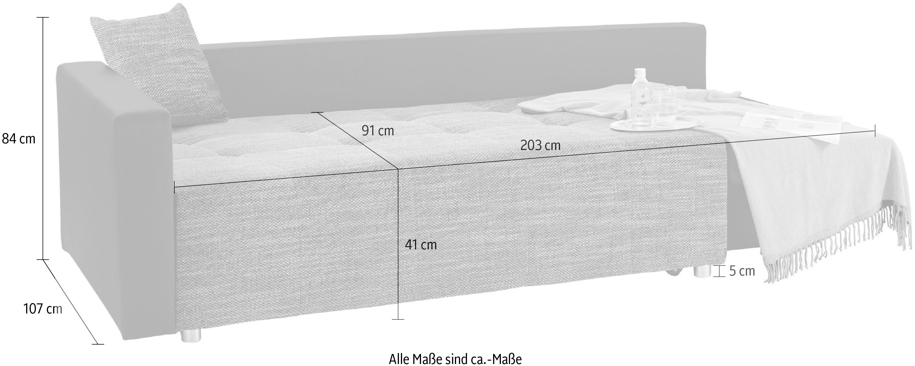 COLLECTION AB Schlafsofa Dany, inklusive Bettfunktion und Bettkasten, frei im Raum stellbar