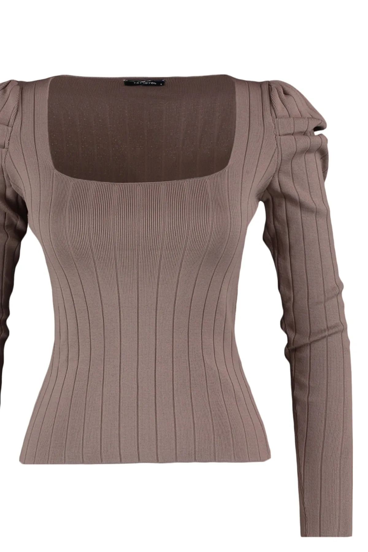 Trendyol Collection  Nerzfarbener Strickpullover mit gerafftem, quadratischem Kragen TWOAW21KZ0649