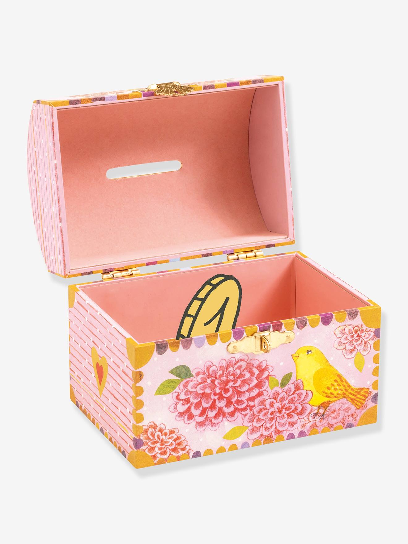 Djeco Kinder Holz-Spardose Vögel & Blumen DJECO - rosa bedruckt