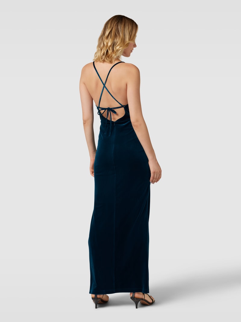 Abendkleid aus Samt mit Wasserfall-Ausschnitt in petrol
