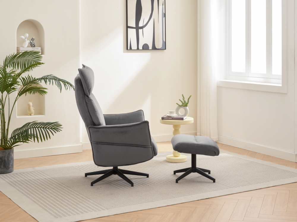Happy Home Happy Home gepolsteter Relaxsessel mit Hocker HWP60-DGR dunkelgrau