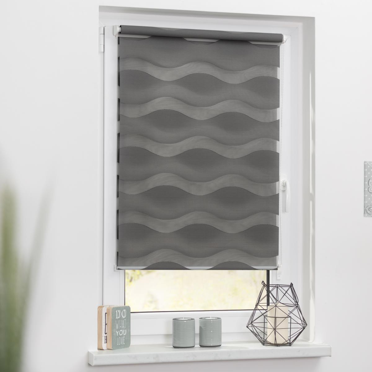 Lichtblick Duo Rollo Welle Klemmfix, ohne Bohren, Anthrazit, 60 cm x 150 cm (B x L)