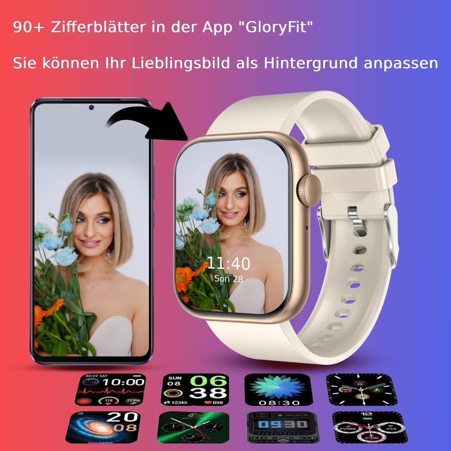 Mutoy Smartwatch Fitness Tracker Damen Herren mit Anruffunktion Smartwatch (1.85