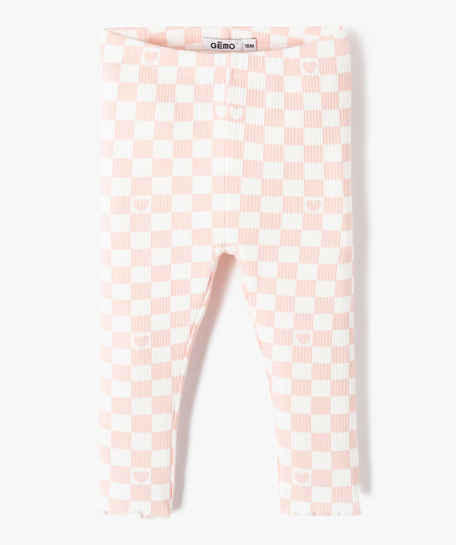 Legging bébé fille en maille ctelée à carreaux rose | GEMO