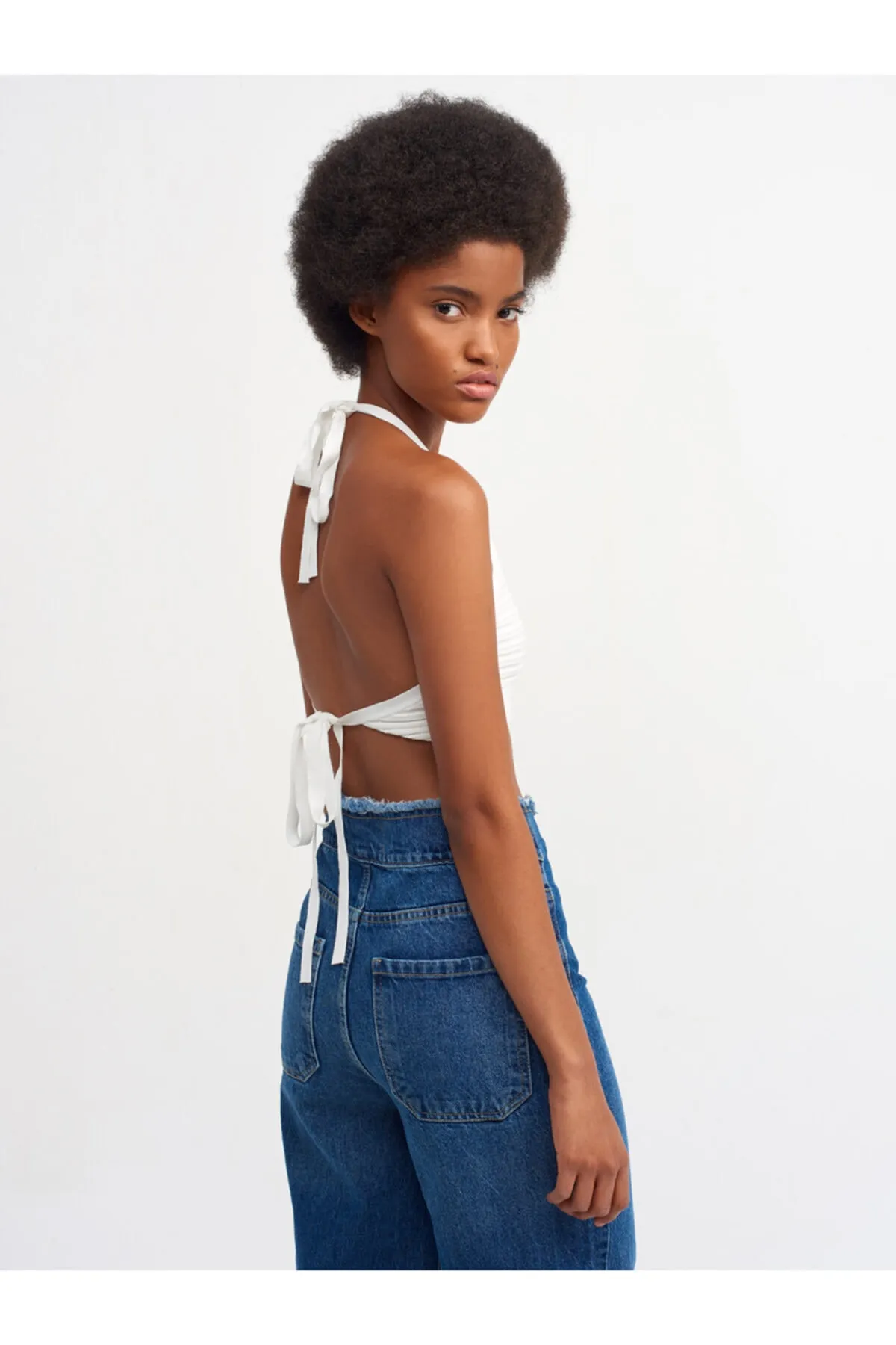 Dilvin  1011 Back Lace Knitwear Bustier-ecru