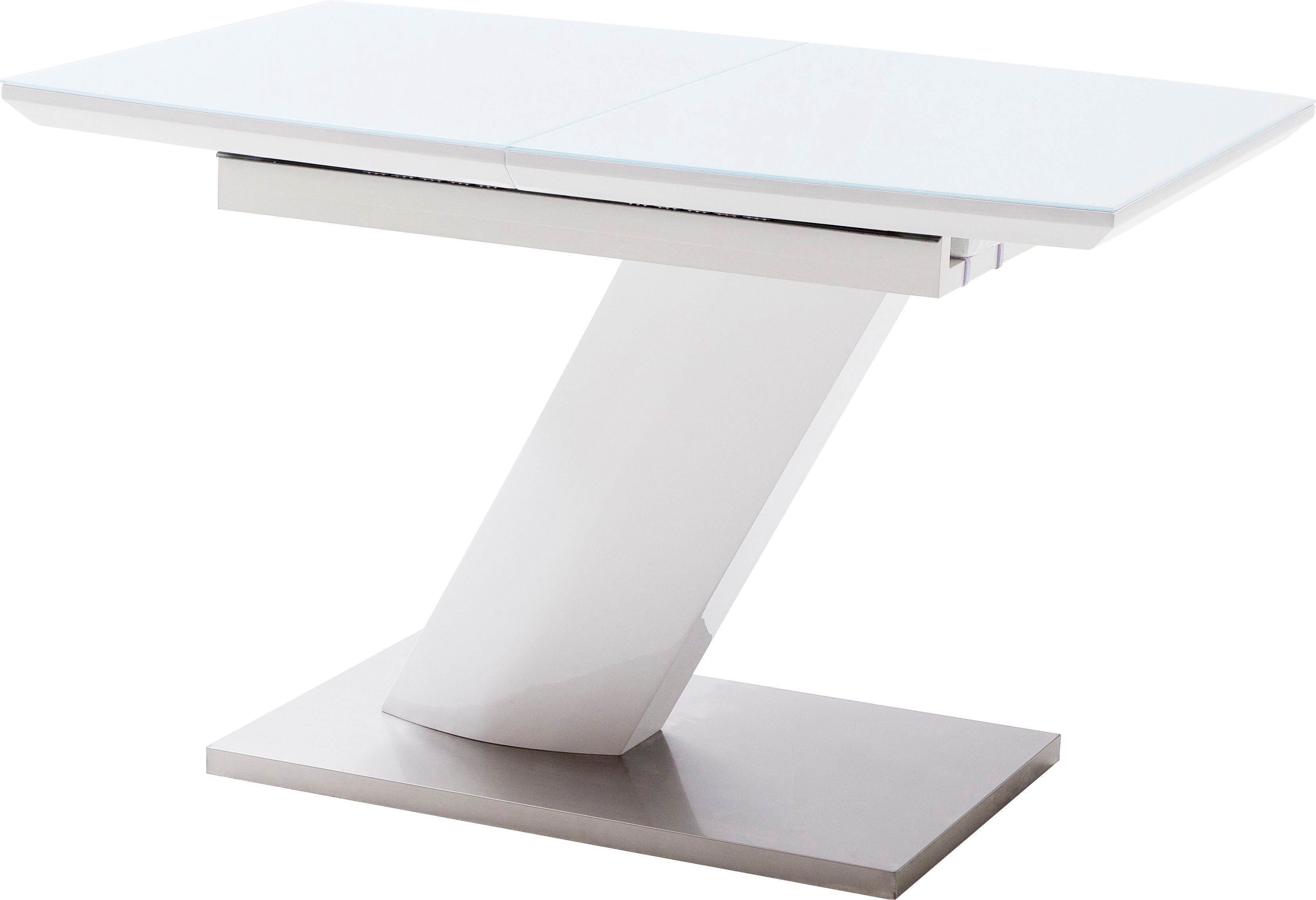 MCA furniture Esstisch Galina, Bootsform in weiß mit Synchronauszug vormontiert, Sicherheitsglas