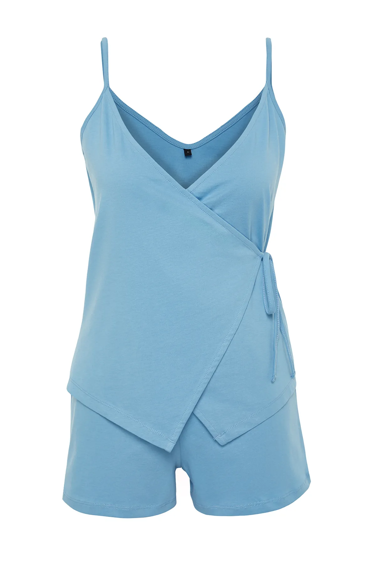 Trendyol Collection  Blaues Pyjama-Set aus 100 % Baumwolle mit detailliertem Seilriemen THMSS24PT00081