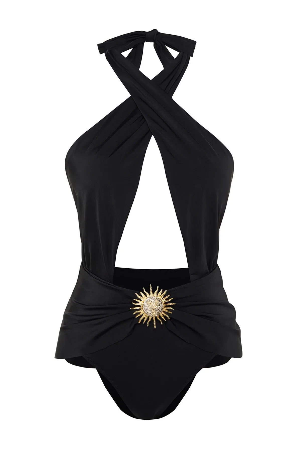 Trendyol Collection  X Zeynep Tosun Schwarzer Badeanzug mit Sonnen-Accessoire-Details TCLSS23MA00001