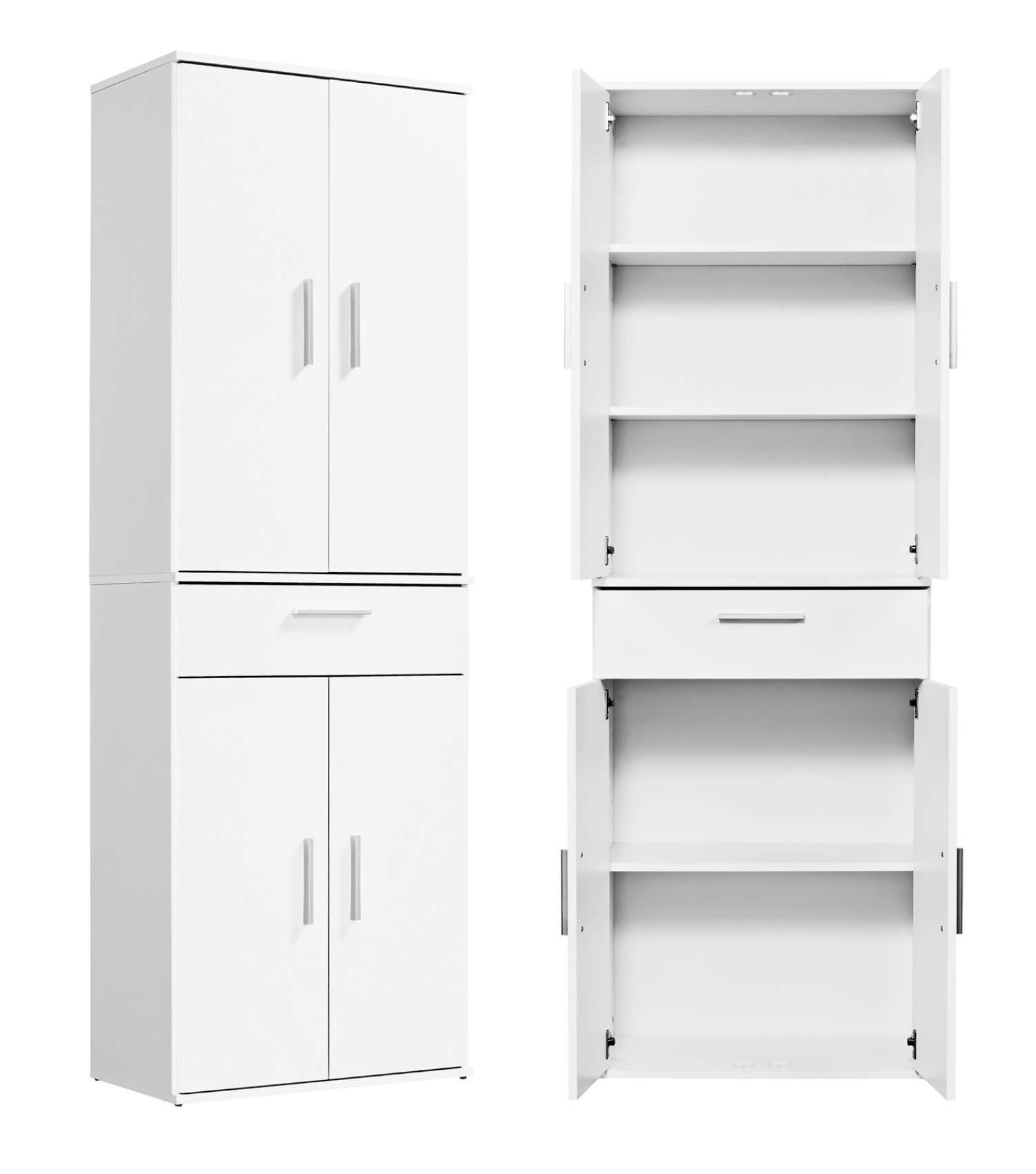mokebo Mehrzweckschrank Der Praktische (180cm Höhe) Apothekerschrank, Vorratschrank, Schuhschrank, Küchenschrank Weiß