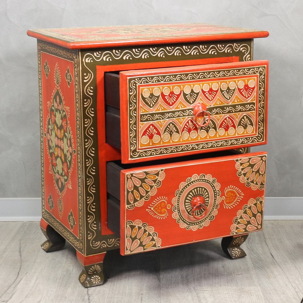 Oriental Galerie Mehrzweckschrank Kommode mit zwei Schubladen Indien Rot Bunt 52 cm Handarbeit