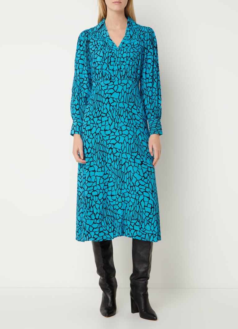 Rochie-tunic midi cu imprimeu fluier și volane.