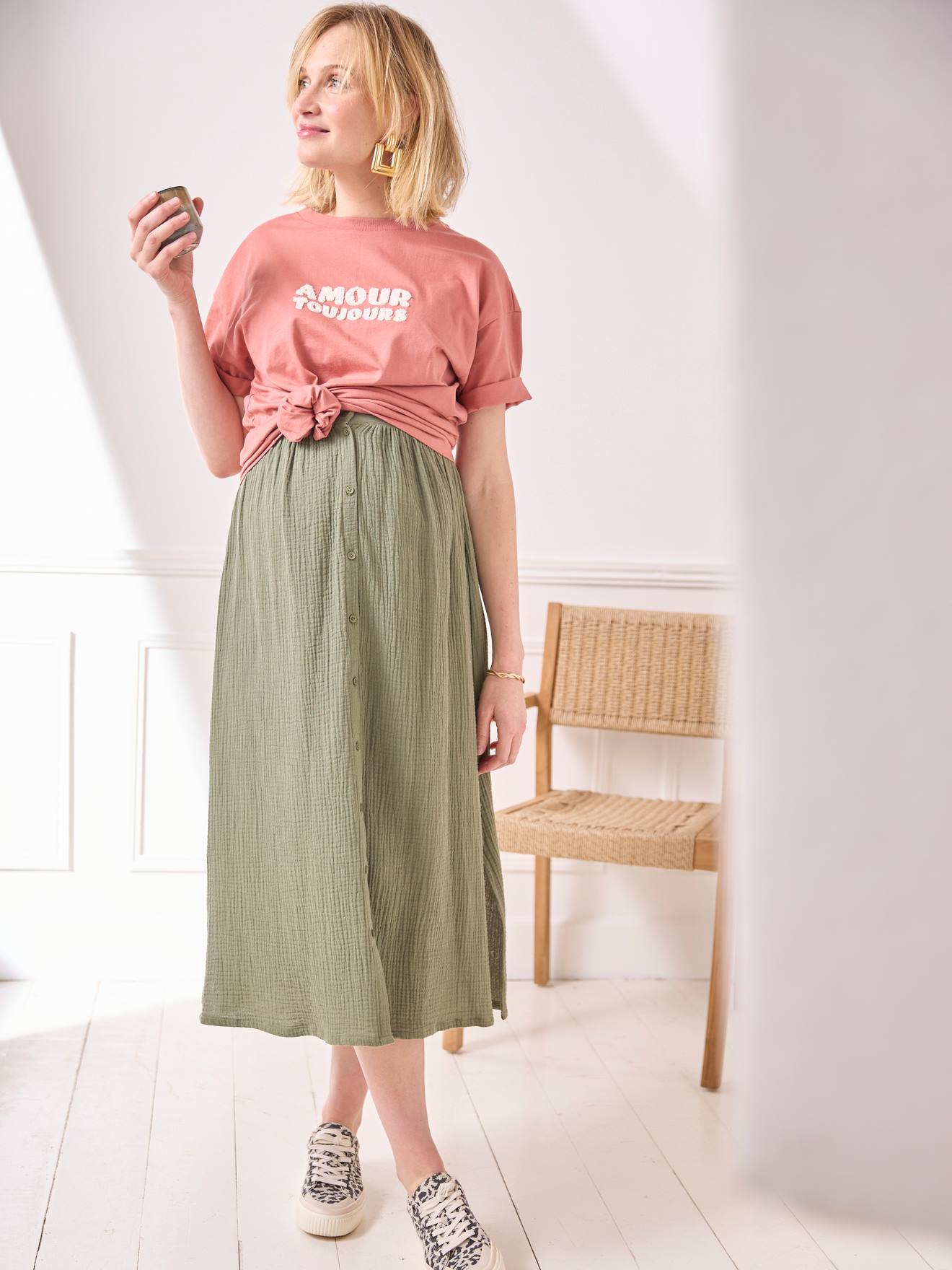 Vertbaudet Umstands-T-Shirt mit Schriftzug Bio-Baumwolle - mintgrün