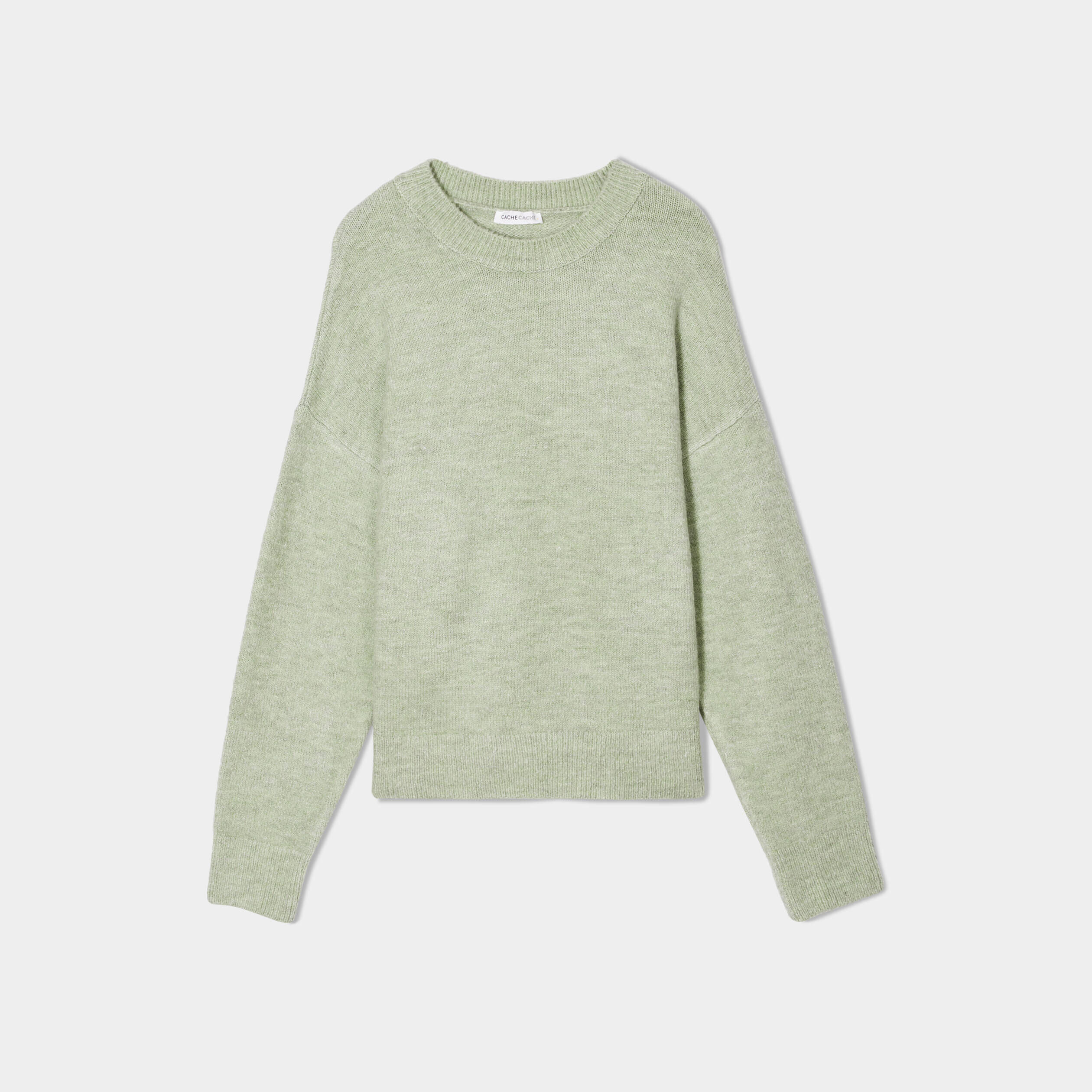 Pull manches longues col rond vert pastel femme | Cache Cache