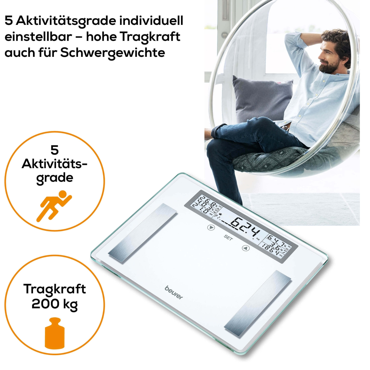 Beurer Diagnosewaage BG 51 XXL-Diagnosewaage mit BMI Ganzkörperanalyse - bis 200 kg
