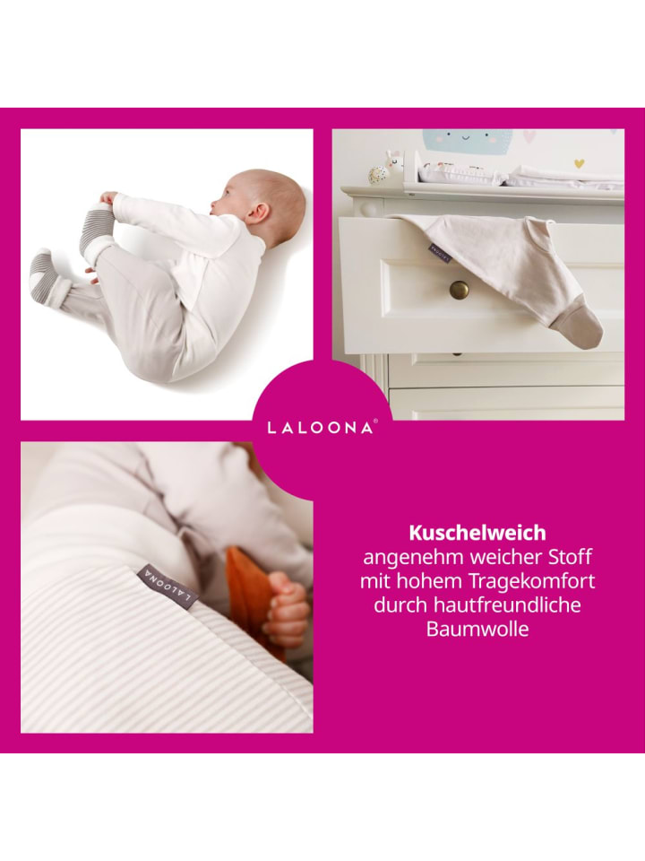 LaLoona Strampelhose 2er Pack - Stripes - Light Taupe - in weiss,beige günstig kaufen 62/68