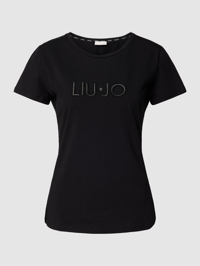 T-Shirt mit Ziersteinbesatz in black