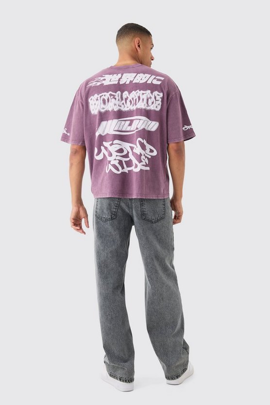 Kastiges Oversize T-Shirt mit Moto-Print