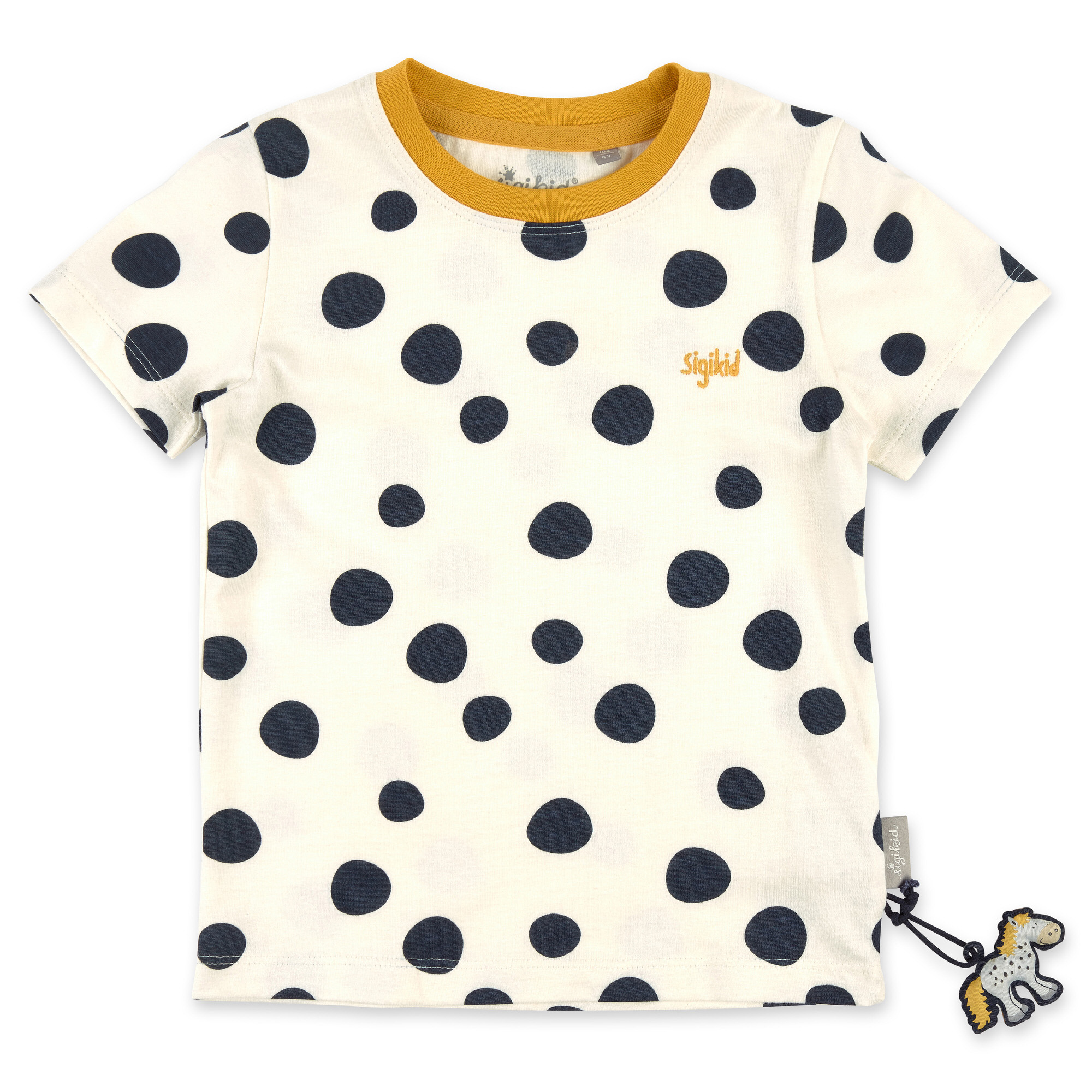 Weißes Kinder T-Shirt mit dunkelblauen Punkten