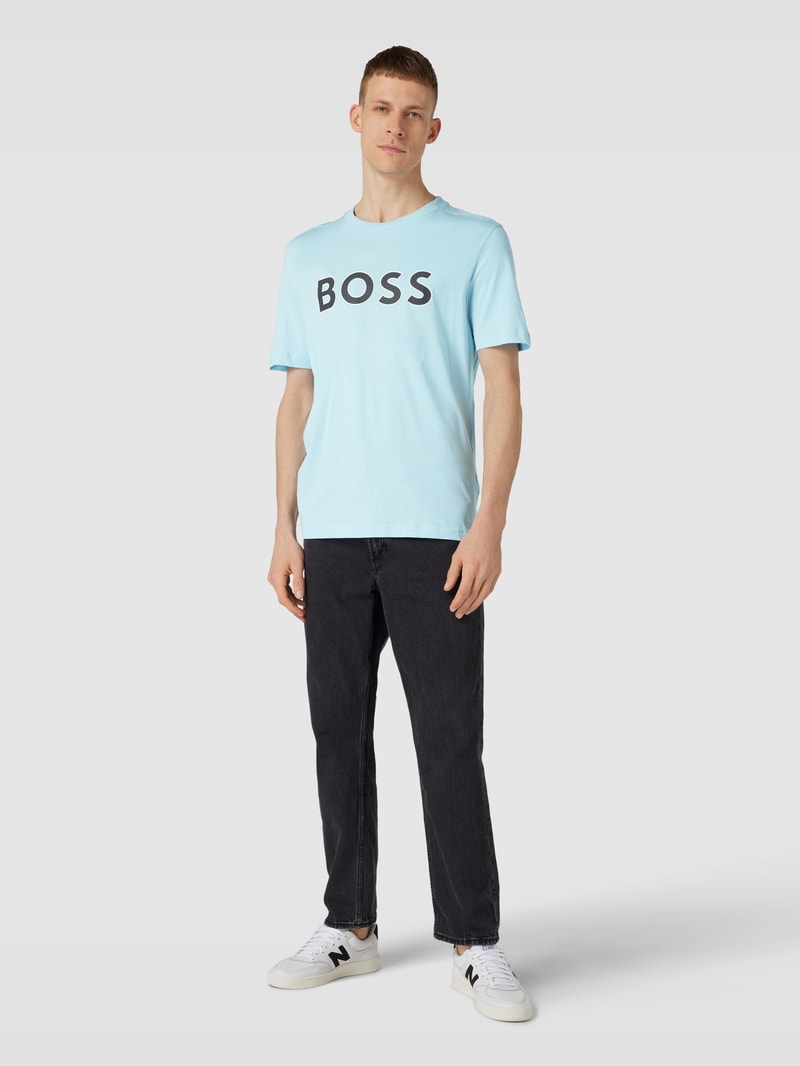 T-Shirt mit Label-Print Modell 'Tee' in hellblau