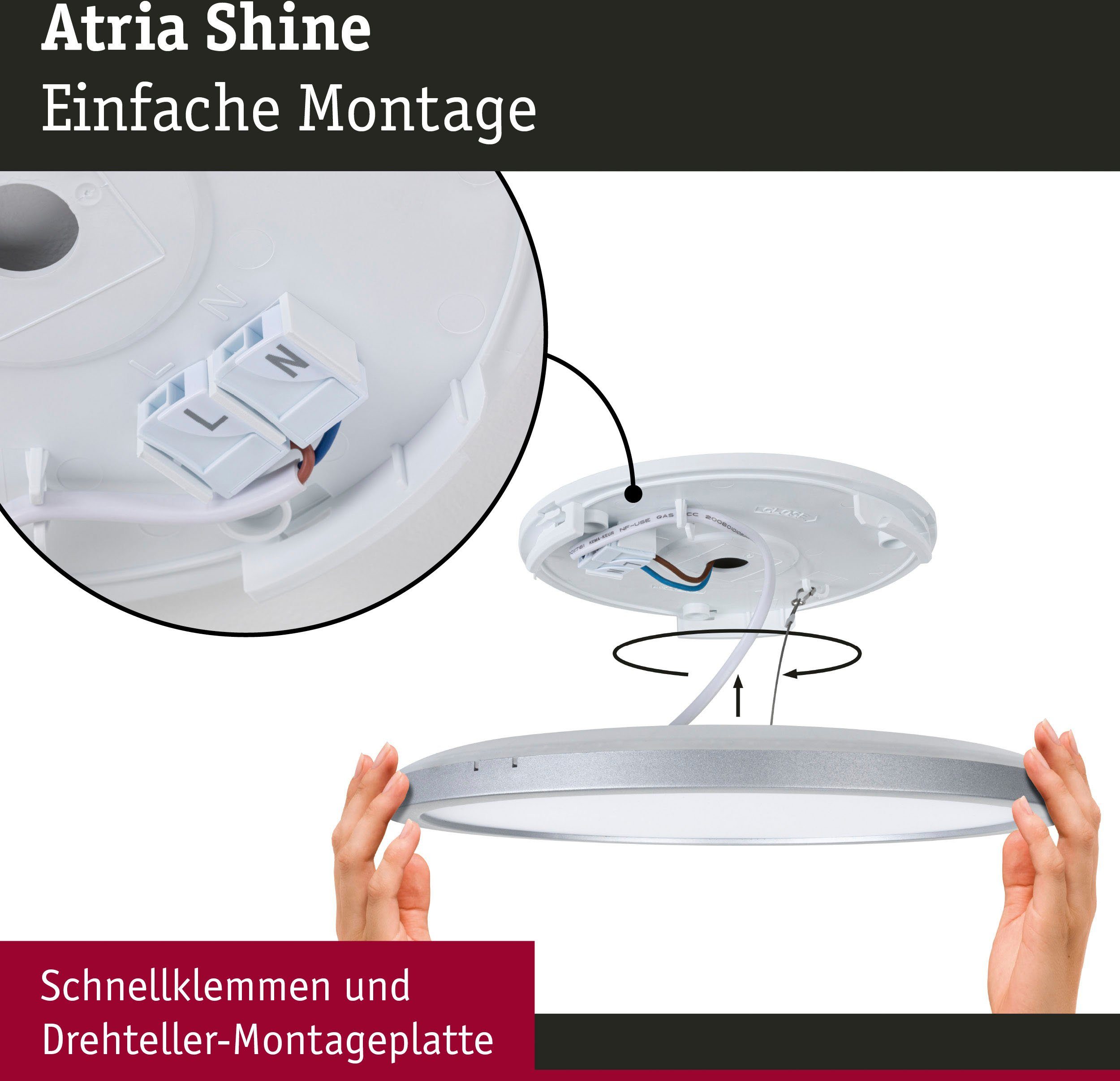 Paulmann LED Panel Atria Shine 22W 4000K 420mm Eiche Kunststoff IP44, LED fest integriert, Neutralweiß, Hintergrundbeleuchtung