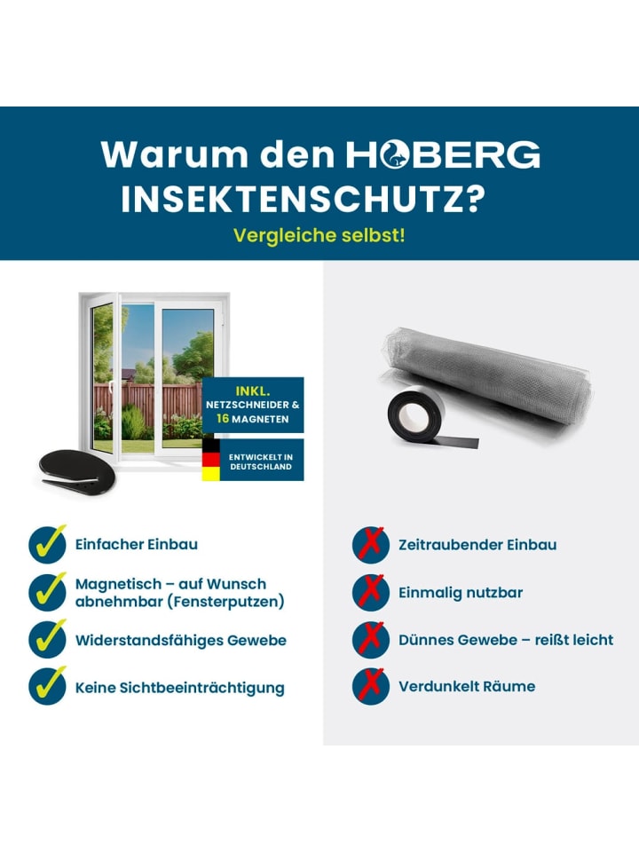HOBERG Hoberg Fenster-Moskitonetz 150 x 130 cm - 16 Magnetbefestigung - Schwarz - 4er-S günstig kaufen onesize
