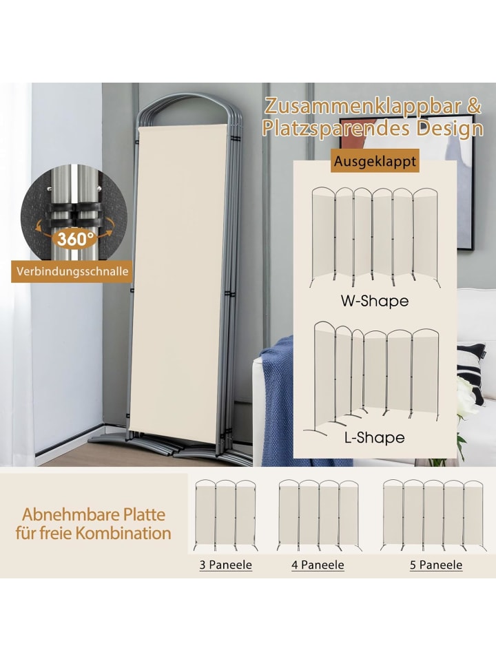 COSTWAY Raumteiler 6 tlg. 188cm in Beige günstig kaufen onesize