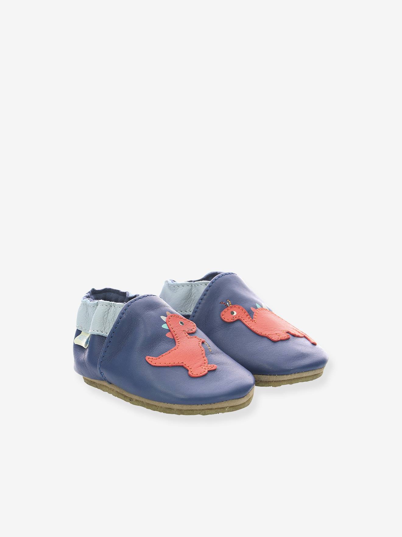 Robeez Baby Krabbelschuhe, Hausschuhe DINO TIME ROBEEZ, pflanzlich gegerbtes Leder - marine
